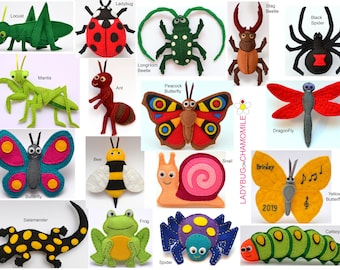 INSECTS and BEETLES Felt Toys, Ornaments,Magnets