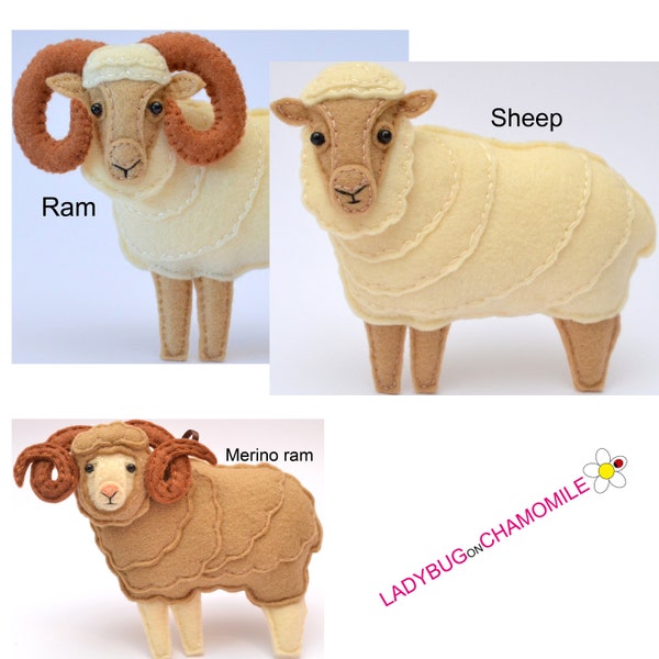 SHEEP, RAM, (Merino ram) felt Toy, Ornament