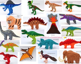 DINOSAURES jouets en feutre, ornements, aimants, porte-clés, broches.