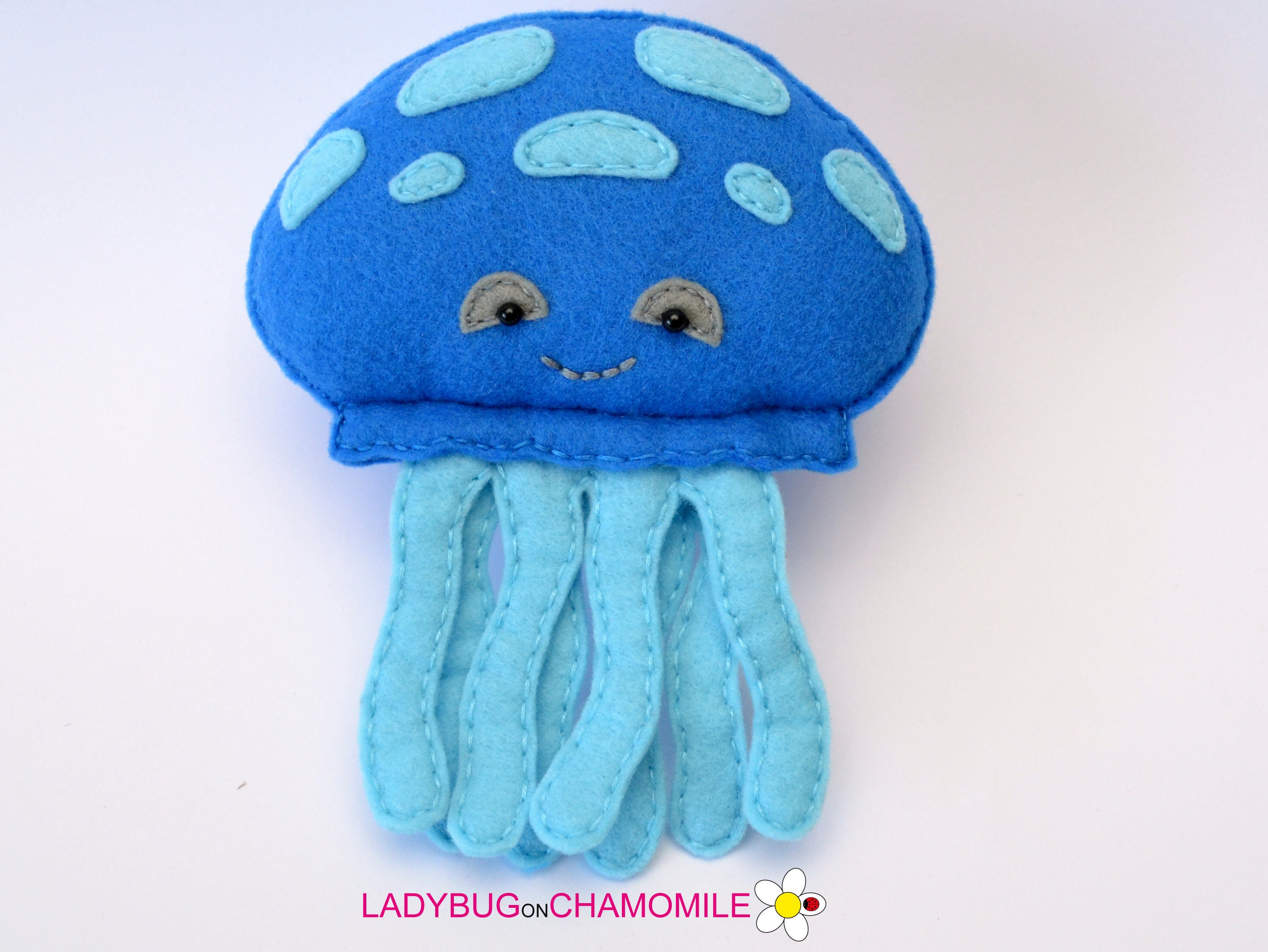 Sewing Jellyfish Grey-Blue Floral Plushie Original Jelly Cute Sea ...
