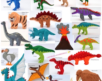 DINOSAURS Felt Toys, Ornaments, Magnets, Keychains, Brooches