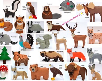 FOREST ANIMALS  felt Ornaments, Toys, Magnets.