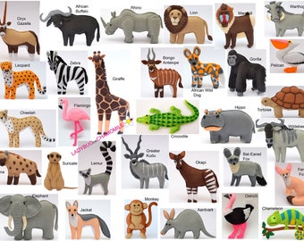 AFRICAN SAFARI ANIMALS Felt Toys, Ornaments, Magnets, Keychains, Brooches