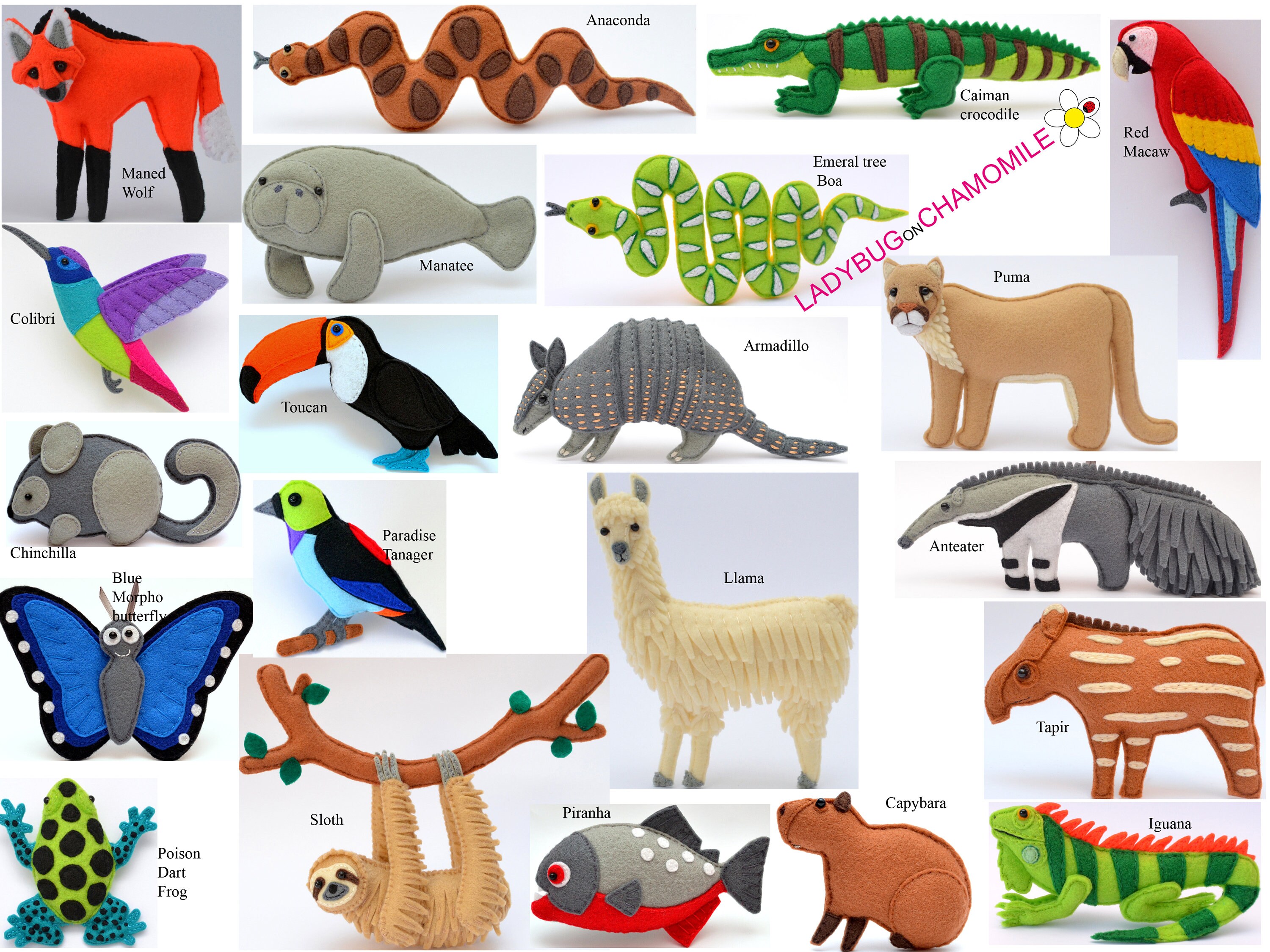 Amazon Rainforest Animals Felt Toys Ornaments Magnets Etsy