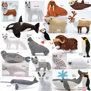 ARCTIC and POLAR ANIMALS Felt Toys, Ornaments, Magnets, Keychains, Brooches