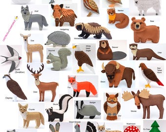 FOREST ANIMALS Felt Toys, Ornaments, Magnets, Keychains, Brooches