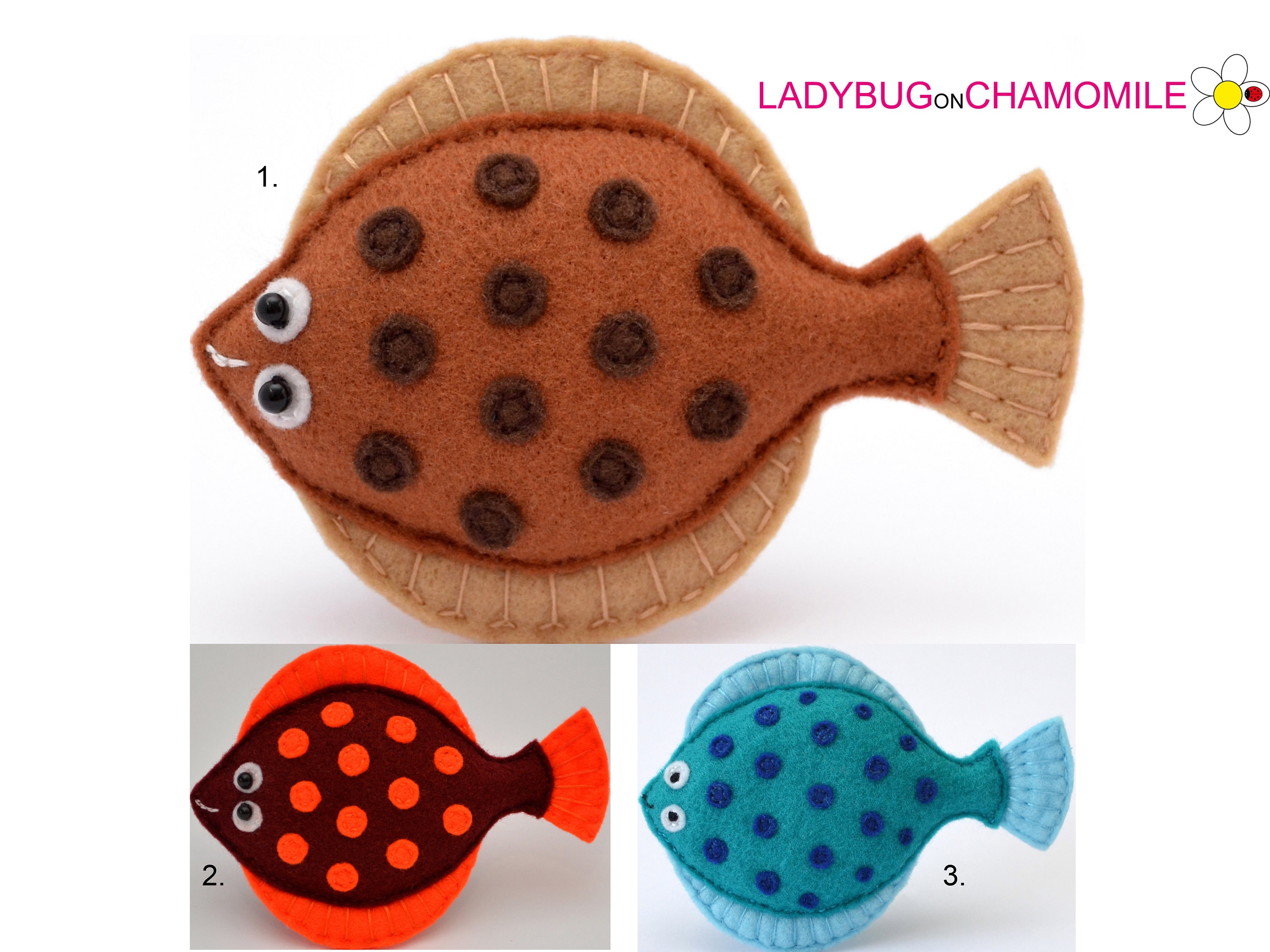 PLAICE flounder Flatfish Felt Toy Ornament Magnet Keychain