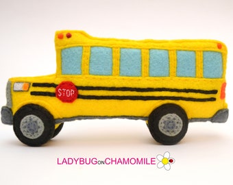 Felt SCHOOL BUS, stuffed felt School Bus Ornament, Toy.