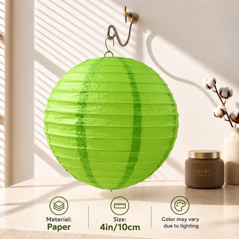 Paper Ltern Fresh Green Round Paper Lantern, Hanging Party Decoration - Etsy