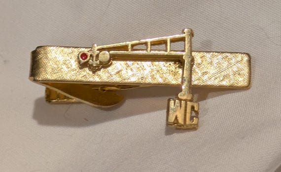 Vintage Wisconsin Central WC Railroad Tie Clip Gold Tone Train Signal Tie Bar Railroad Employee Gift Railfan Collectible
