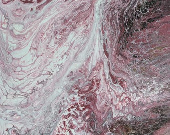 Original Acrylic Pour Painting | Blush Burgundy Fluid Art Canvas