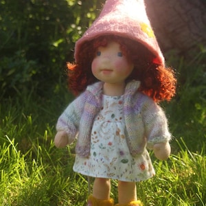 Luna – 14&quot; Waldorf Doll | Wensleydale Hair | Summer Dress | OOAK Handmade Cloth Doll | Waldorf Toy Gift | Button-Jointed | Fair Skin