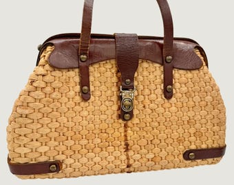Vintage 1960s Cappelli Original Miami Straw & Leather Handbag