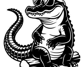 Alligator Svg, Crocodile Wearing Sunglasses Svg, Safari Animal Svg, Alligator  Silhouette Svg, Alligator  Clipart, Digital Download