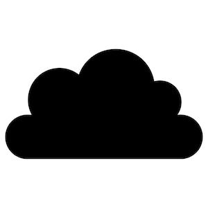 Può includere: Una silhouette nera solida a forma di nuvola. Il grafico presenta un bordo superiore arrotondato a più lobi con una base piatta, creando un'icona meteorologica semplice e riconoscibile. Il design è interamente riempito con un colore nero uniforme su sfondo bianco.