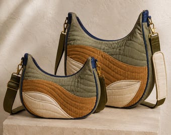 Crescent Bag Sewing Pattern PDF, Quilted Crossbody Purse with Pockets, 2 Sizes and Projector File