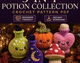 Halloween Potion Crochet Pattern Bundle, 5 Chunky Amigurumi Designs, Digital PDF