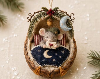 Felt Mouse Ornament Sewing Pattern PDF, Christmas Hand Sewing Template, Moonlit Woodland Decor