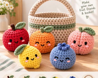 Crochet Fruit Pattern PDF – Amigurumi Play Food Set with Market Basket