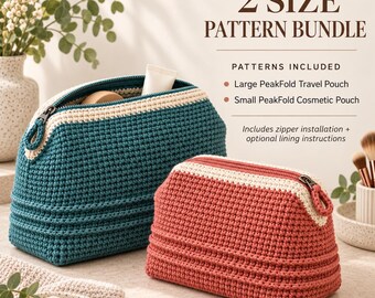 Crochet Zipper Pouch Pattern PDF, 2 Sizes, Cosmetic Makeup Bag & Travel Toiletry Organizer