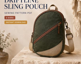 Crossbody Sling Bag Sewing Pattern PDF, Unisex Travel Pouch with Zipper Pockets, 2 Sizes