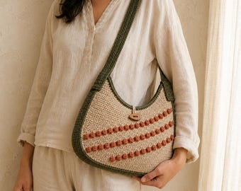 Crochet Hobo Bag Pattern PDF, Textured Crescent Shoulder Purse, 2 Sizes, Advanced Beginner Tutorial