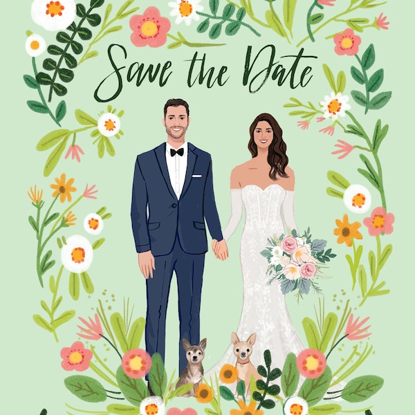 Tarjeta Personalizada Ilustrada Save the Date - Solo archivo digital