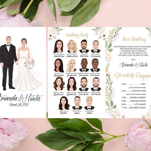 Custom Illustrated Wedding Booklet/Program - Printable DIY -  (digital files only)