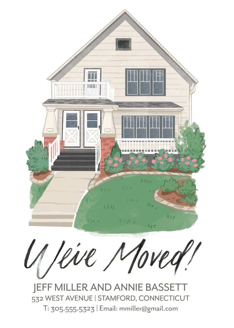 We/'ve Moved Custom House Portrait Illustration Announcement Card digital file only