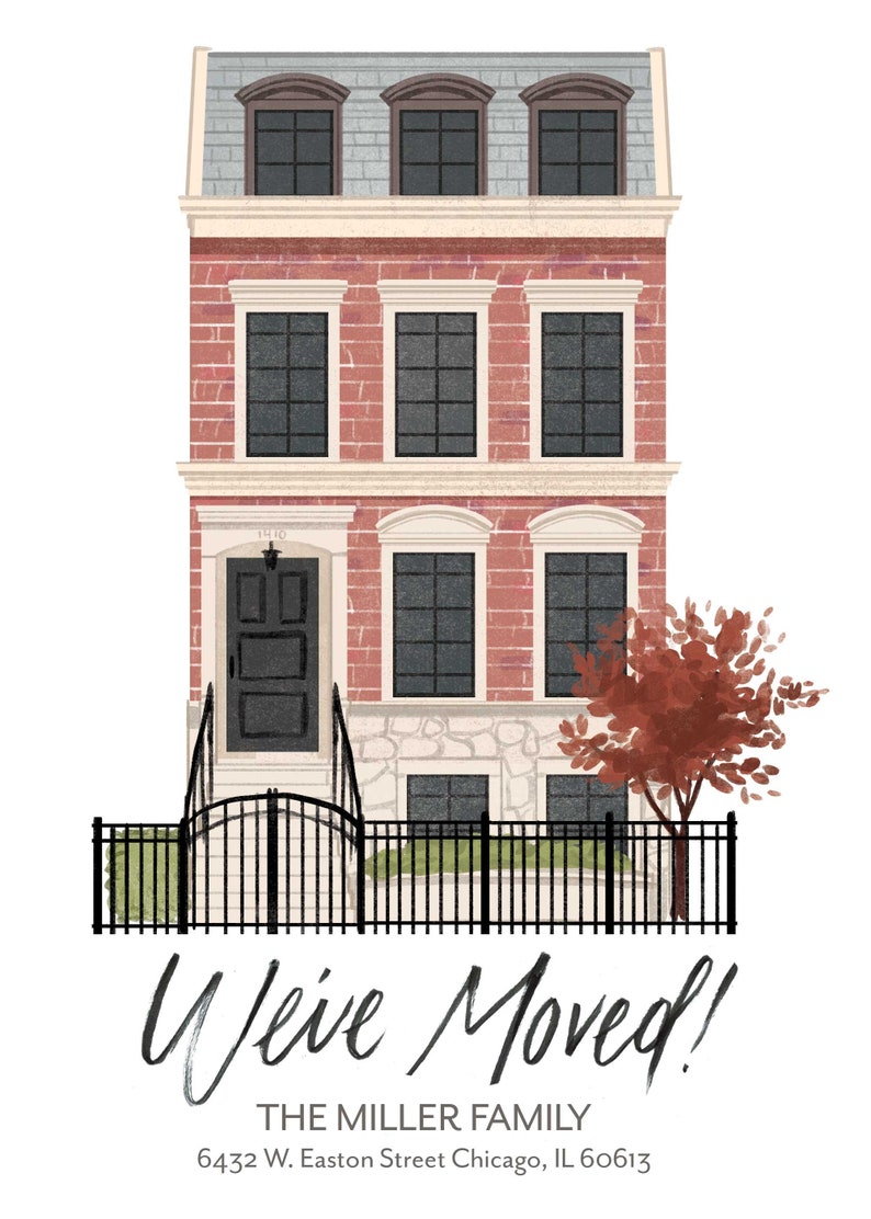 We/'ve Moved Custom House Portrait Illustration Announcement Card digital file only