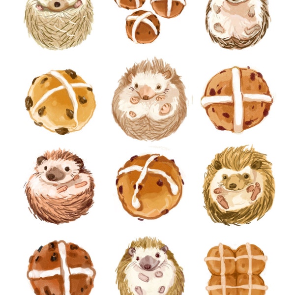 Hedgehogs and Hot Cross Buns Illustration (Digital files only)