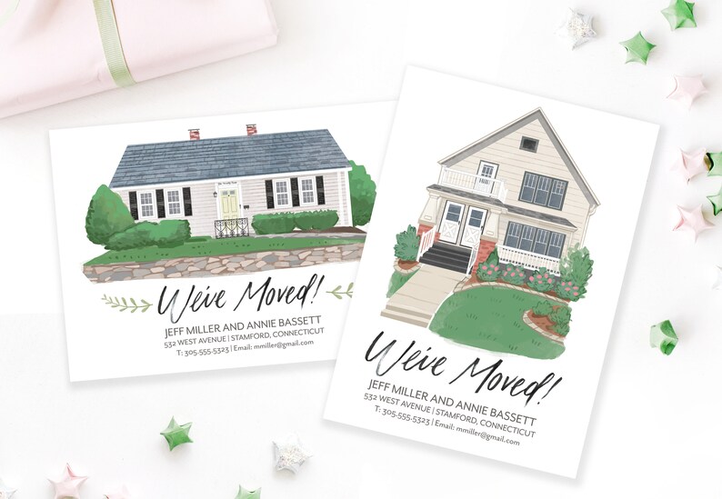 We/'ve Moved Custom House Portrait Illustration Announcement Card digital file only