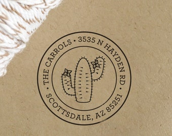 Timbre d’adresse de cactus Saguaro, timbre d’adresse de l’Arizona, timbre boho de cactus, cadeau de cactus de figue de Barbarie, propriétaire du désert, cadeau de maison du sud-ouest 003