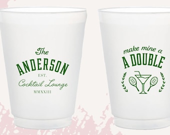 Make Mine a double wedding cup, tennis theme cup, cocktail cups, martini glass, country club logo cups, frosted wedding cups C0243