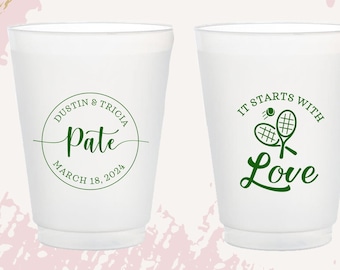 Starts with Love tennis theme wedding cup, tennis couple, new last name wedding gift, frosted wedding cups, plastic barware favors C229