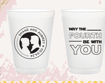 May the fourth be with you plastic cups, funny star wars wedding favor, star wars gift, may fourth stadium cups with hans and leia C0093