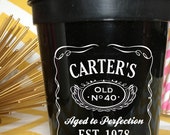 Aged to Perfection birthday party cup, whiskey label stadium cups, booze birthday party, plastic party cups, over the hill stadium cups, cup
