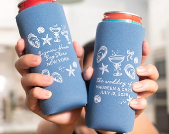 Beach Wedding Personalized Can Coolers: Coastal Party Favors