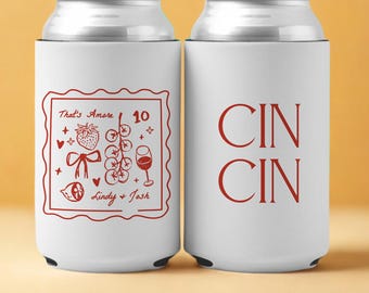 Thats Amore Can Coolers for Italian shower or wedding theme, Cin Cin personalized drink holders