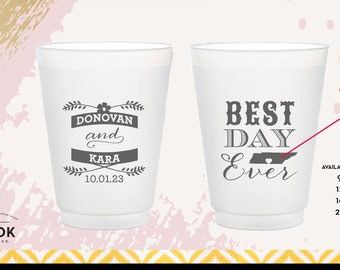 Custom state wedding plastic cups, best day ever cups, custom wedding cups, frosted party cups, funny wedding favor, funny beer cups C037