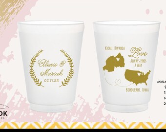 Love finds a way plastic cups, wedding party, frosted party cups, love map cups, funny beer cups, geography cup, wedding plastic cups C009
