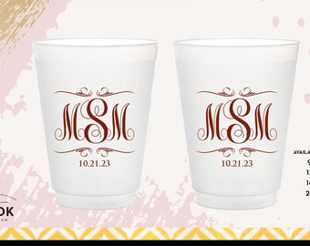Vintage monogrammed plastic wedding cups, customizable wedding party cup, clear/frosted party cups, unique wedding gift, funny beer cup C018