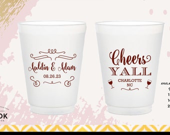 Cheers y'all plastic cups, country wedding cups, custom wedding cups, frosted party cups, country wedding theme, funny plastic beer cup C025