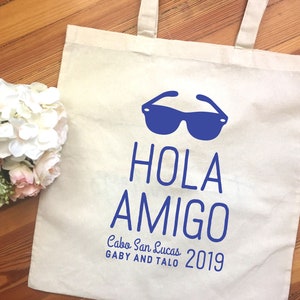 Sunglasses wedding tote, wedding canvas bag, destination wedding bag, wedding tote, hotel welcome bag, wedding souvenir bag, hola amigo tote