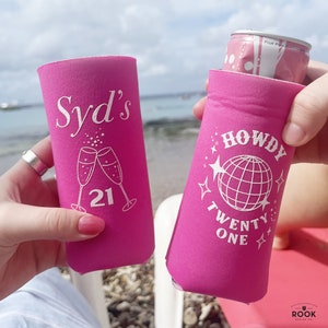 Disco 21st Birthday Skinny Can Coolers: Personalized Party Favors