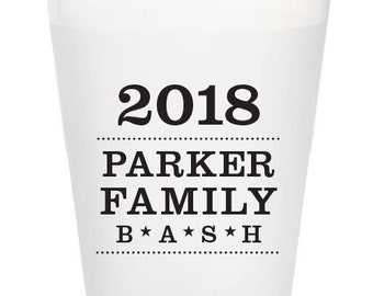 Simple family reunion bash party cups, shatterproof cups, personalized party cups, keg beer or mixed drink cups, frosted party cups, family