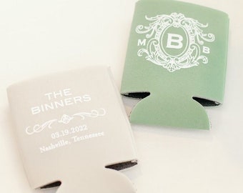 Monogram Wedding Can Cooler: Personalized Party Favor