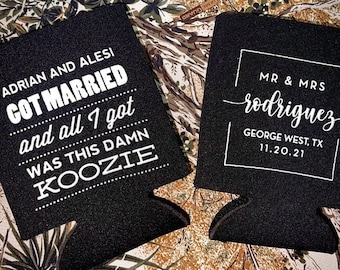 Married and All I Got Was This Damn beer holder, funny wedding can coolers, All I Got was this damn cooler, personalized wedding favor K0055