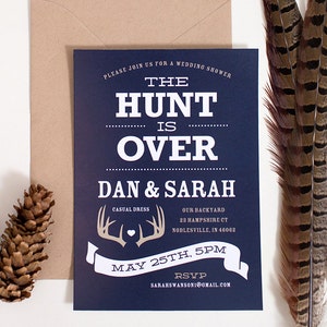 The Hunt is Over wedding shower invitation, backyard wedding invite, antler wed invite, Hunt is Over wedding (digital file only)