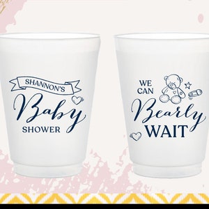 We Can Bearly Wait baby shower cup, custom baby shower cups, plastic party cups, baby shower bear theme, bearly wait for baby, baby shower image 2